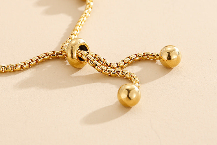 Adjustable Bubble Bracelet with Single Heart Charm in Titanium Steel - 18K Gold Plated